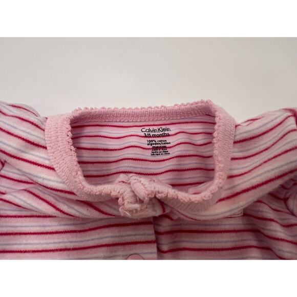 Calvin Klein Baby Girl Size 3-6 Months Pink Striped Footed Bodysuit Pajamas - Picture 5 of 7